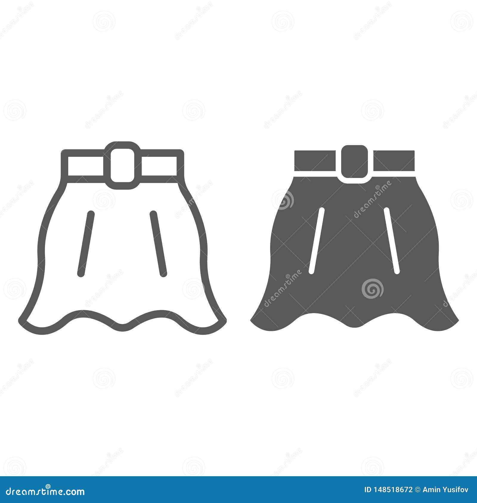 Skirt Line and Glyph Icon, Clothes and Female, Flared Skirt Sign