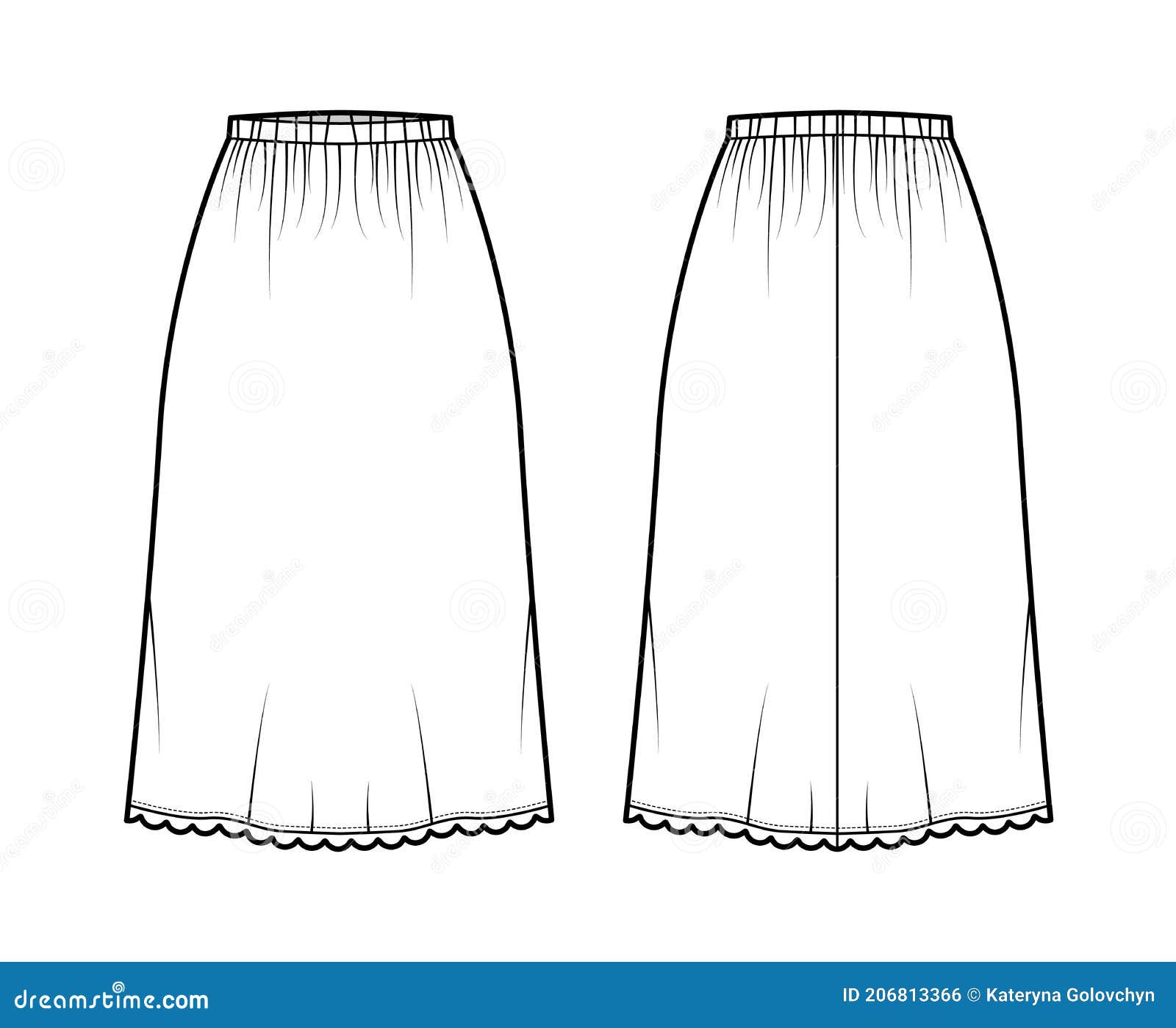 Skirt Slip Dirndl Technical Fashion Illustration with Below-the-knee ...