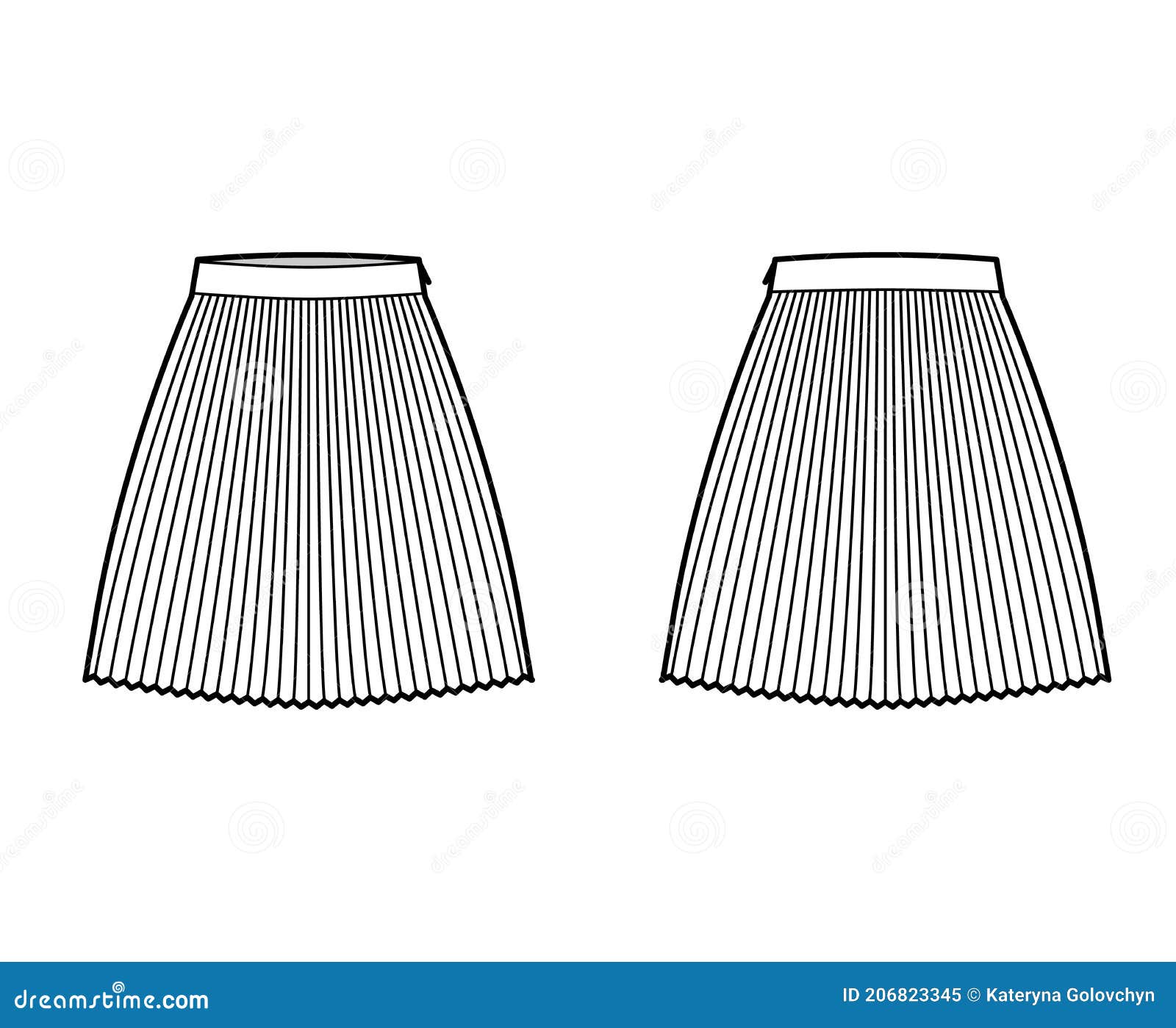 Skirt Sunray Pleat Technical Fashion Illustration with Under-the-knee ...