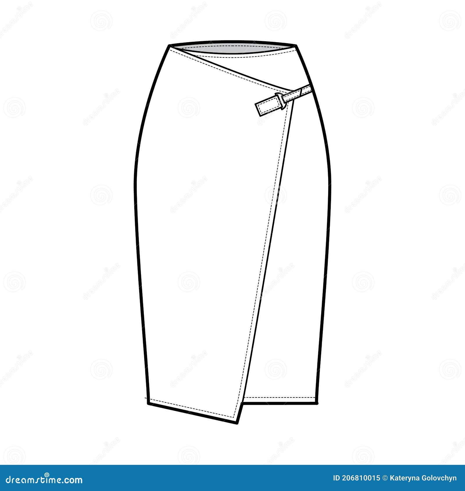 Download Skirt Wrap Technical Fashion Illustration With Straight Knee Silhouette Pencil Fullness Close With Carabiner Connector Stock Illustration Illustration Of Knee Skirt 206810015