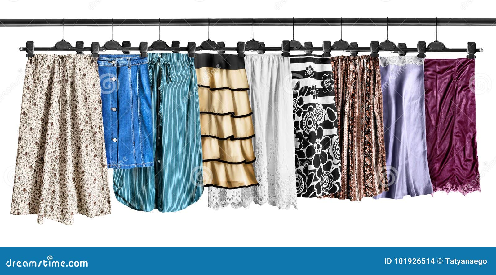 Skirts on clothes racks stock photo. Image of blue, dressing 101926514