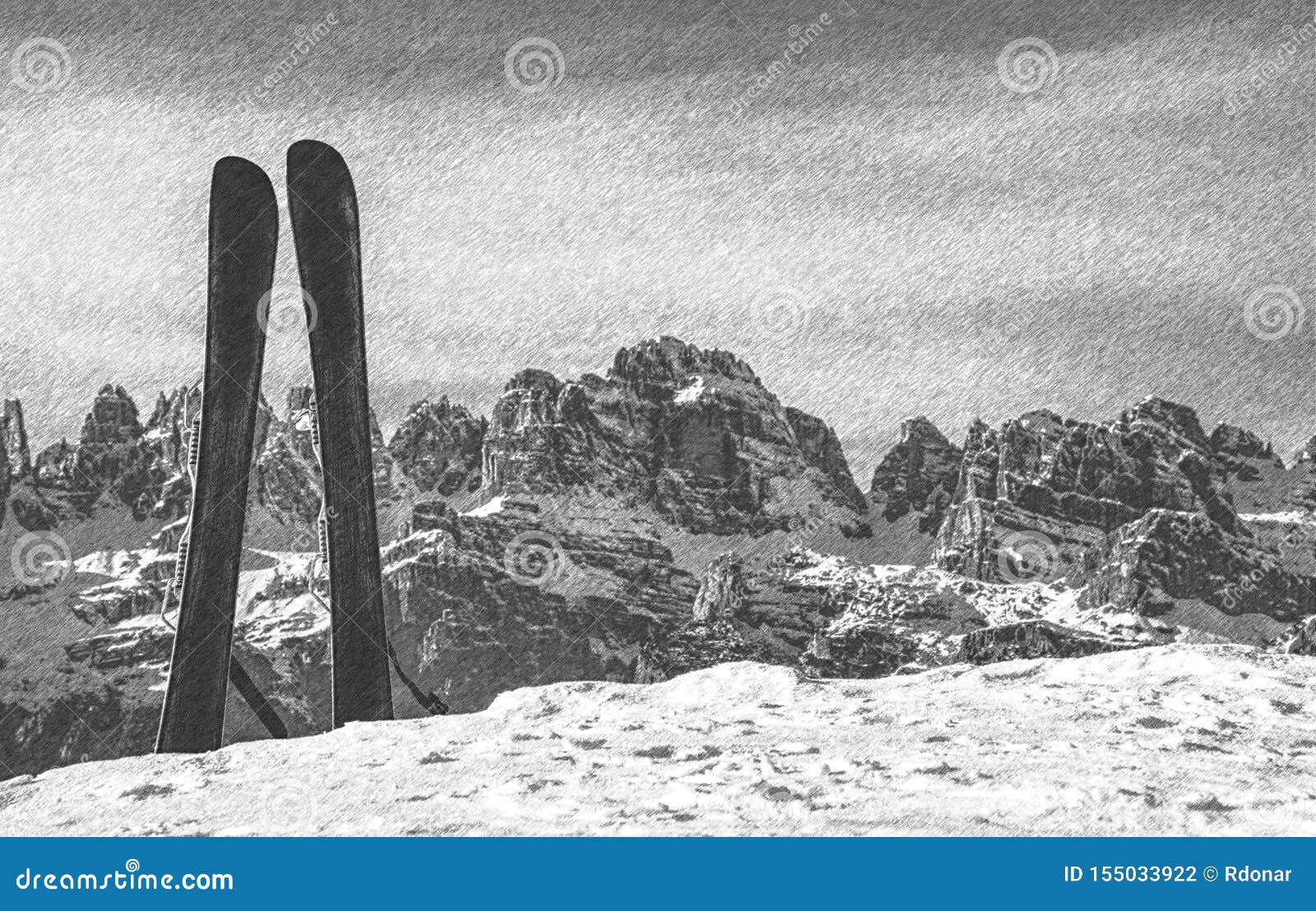 Skis d'amusement dans la neige au beau jour ensoleillé d'hiver de montagnes À la crête Effet à tiret noir et blanc de croquis de crayon, aspiration, vue, vacances, voyage, arbre, voyage, tourisme, supérieur, coincé, bâton, position, sport, l'espace, ski, Serbie, saison, se reposant, station de vacances, relaxation, paire, extérieure, personne, nature, paysage, kopaonik, vacances, sapin, l'Europe, équipement, appréciant, copie, froid, café, coupure, belle