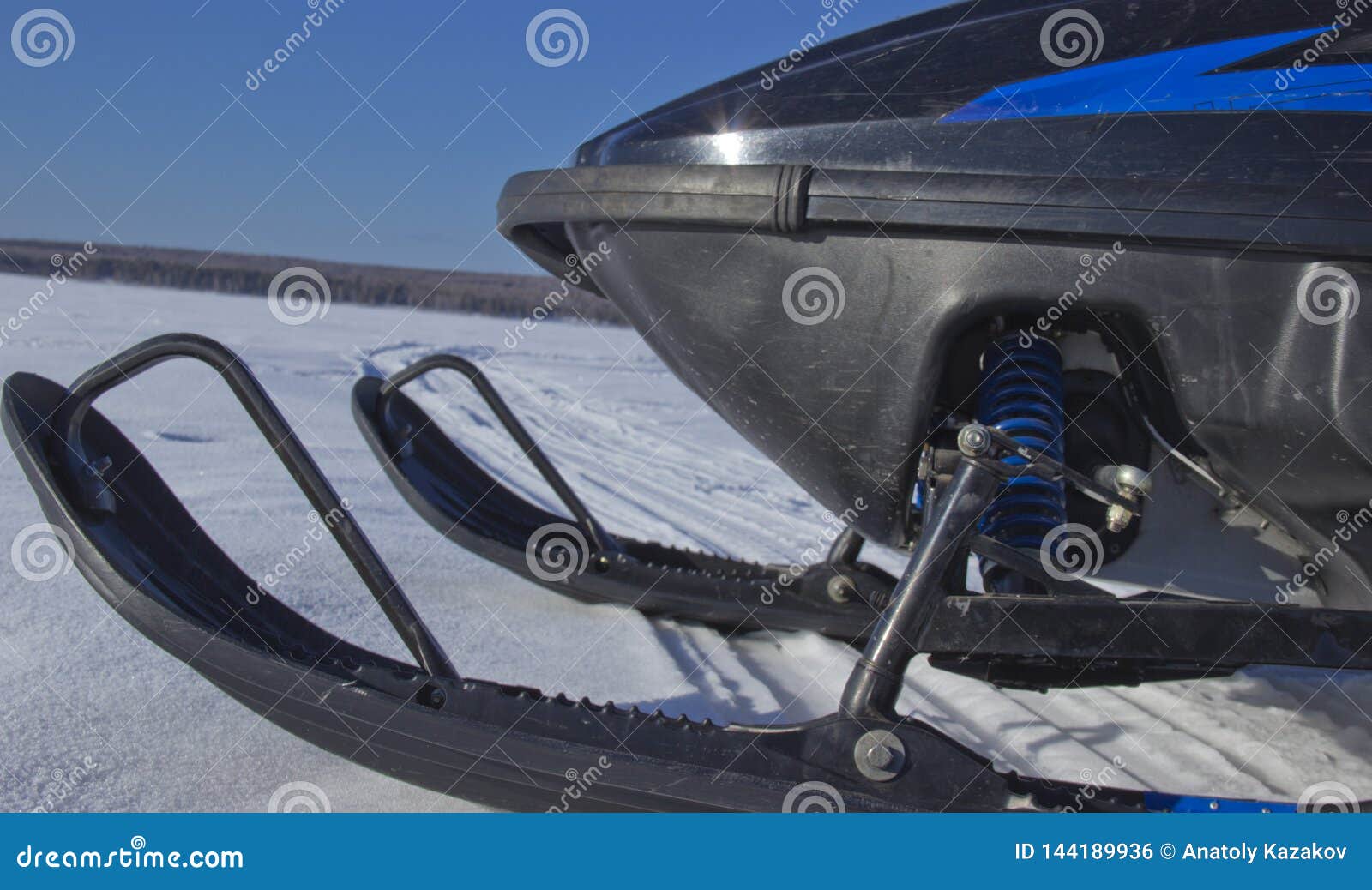 The skis of the snowmobile stock photo. Image of copy 144189936