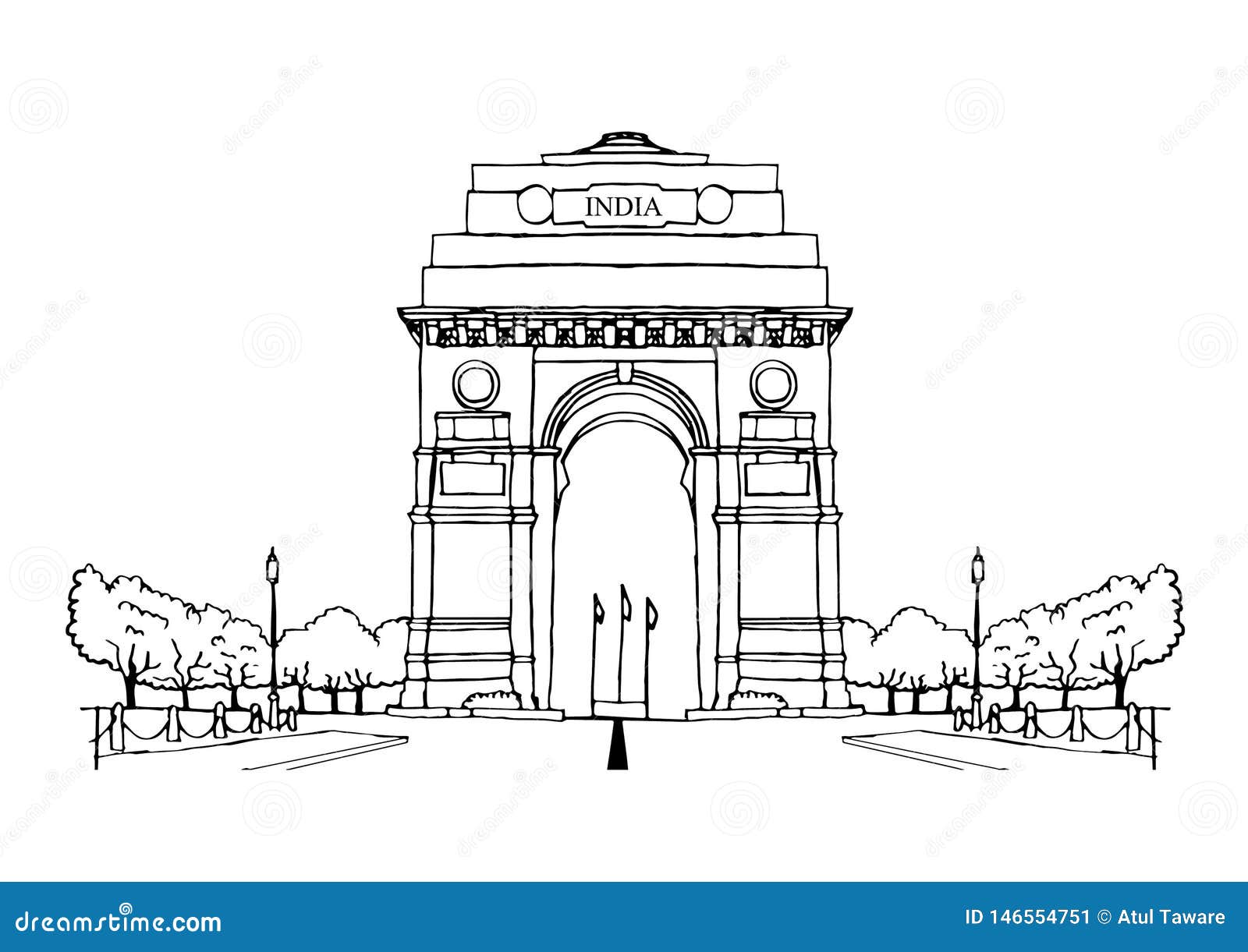 Skizzen-Vektor India Gates Delhi Vektor Abbildung - Illustration von