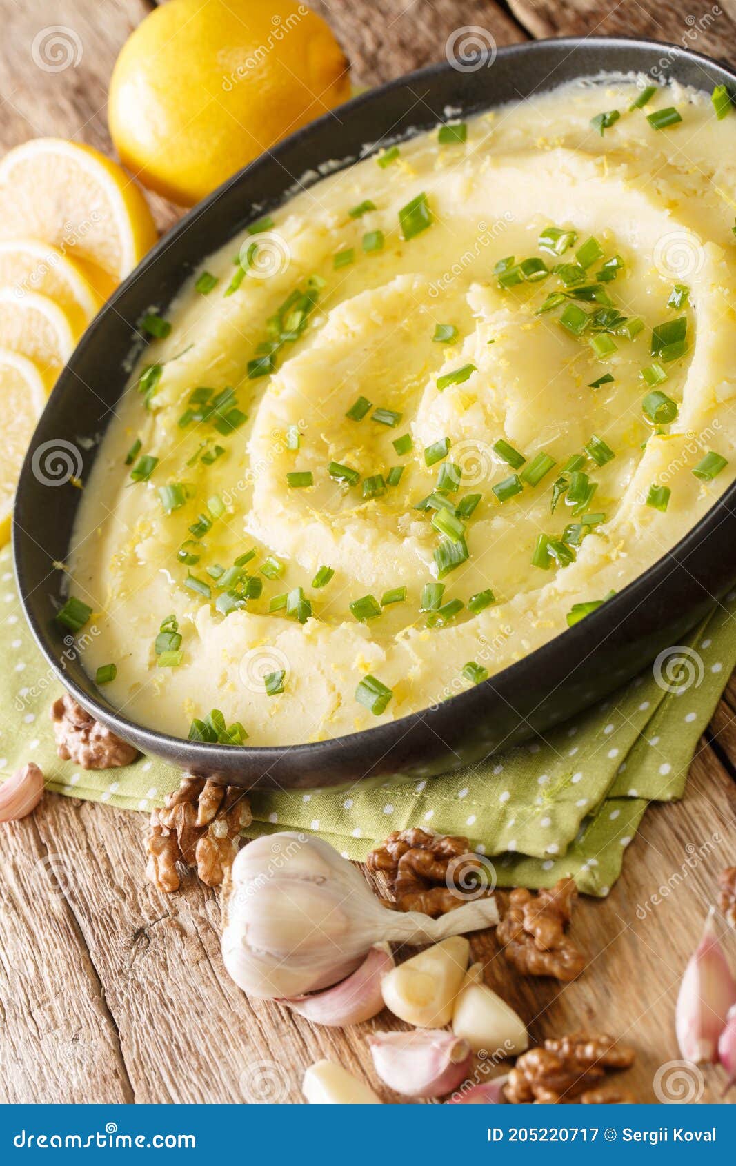 Skordalia Greek Garlic and Potato Dip Closeup in the Plate. Vertical ...