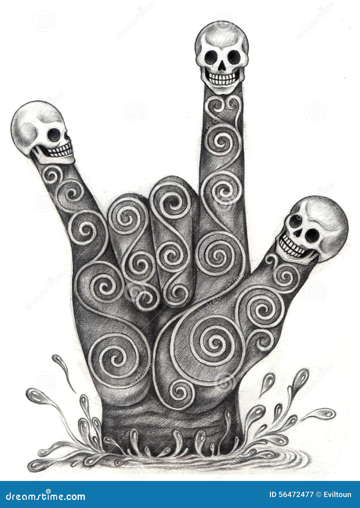 Skull Art Hand Symbol Love. Stock Illustration - Illustration of ...