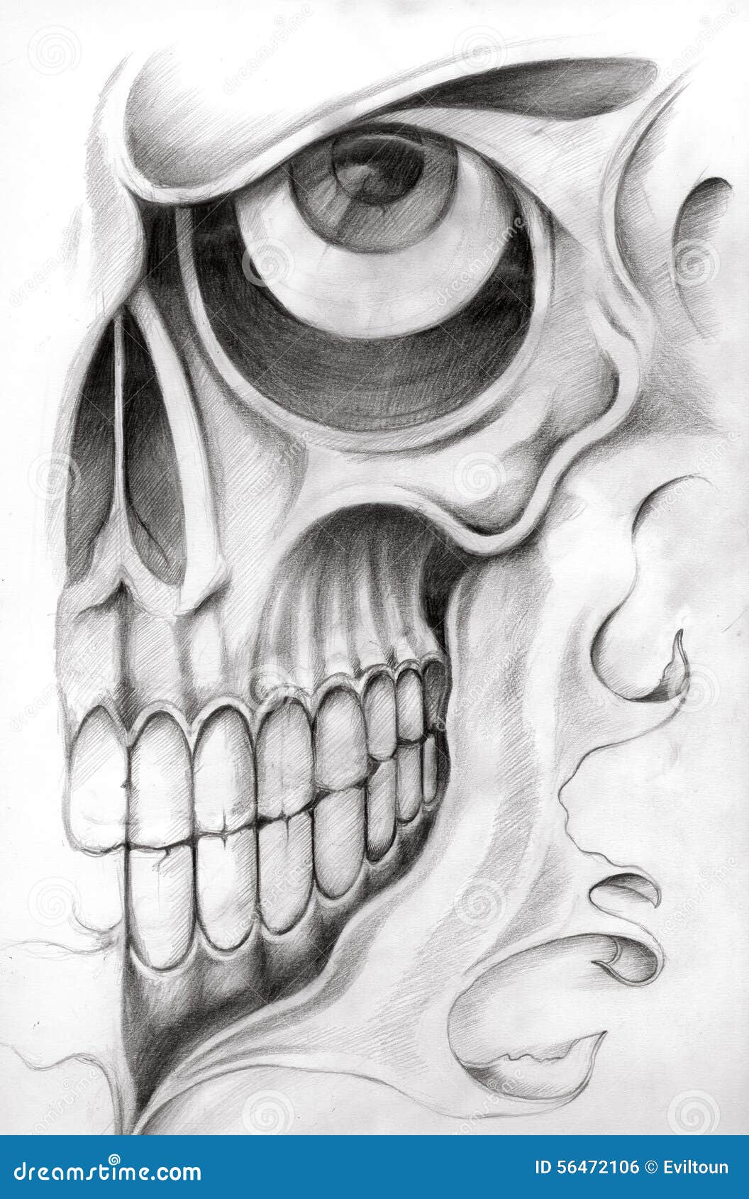 Skull art tattoo. stock illustration. Illustration of black - 56472106