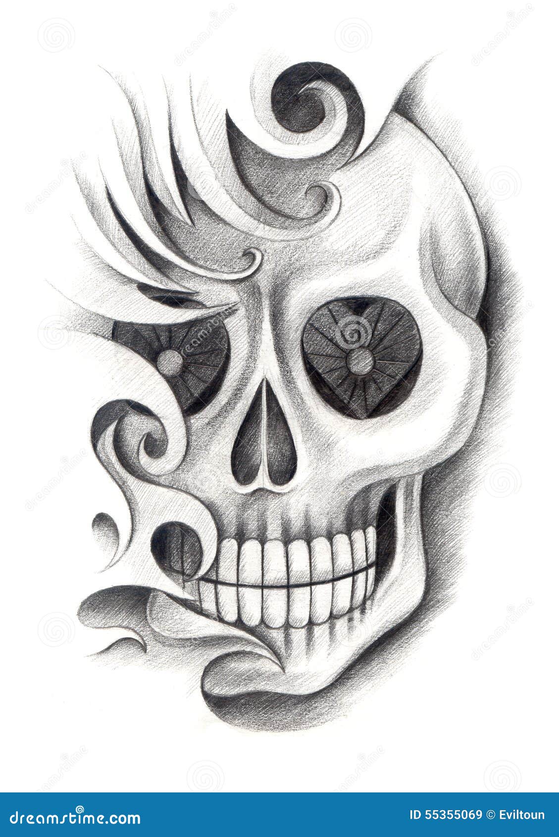 Art skull tattoo. stock illustration. Illustration of hand - 60902236