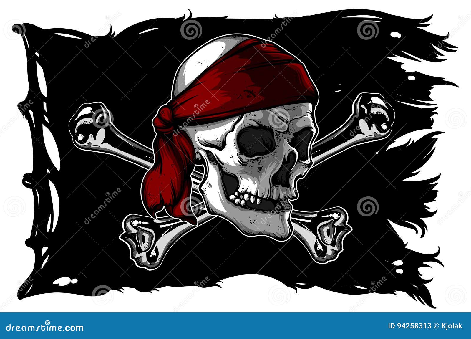 Skull and Bones on a Pirate Flag Stock Vector - Illustration of skull,  emblem: 94258313, image size:1600x1151