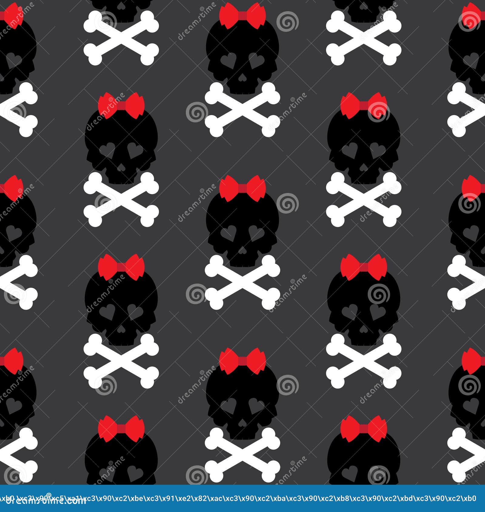 Skull With A Bow, Seamless Pattern. Vector Stock Vector - Illustration