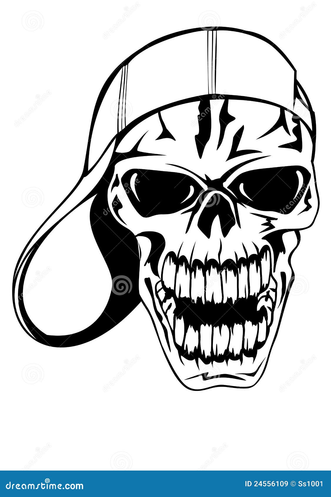 Skull in cap stock vector. Illustration of retro, tattoo 24556109