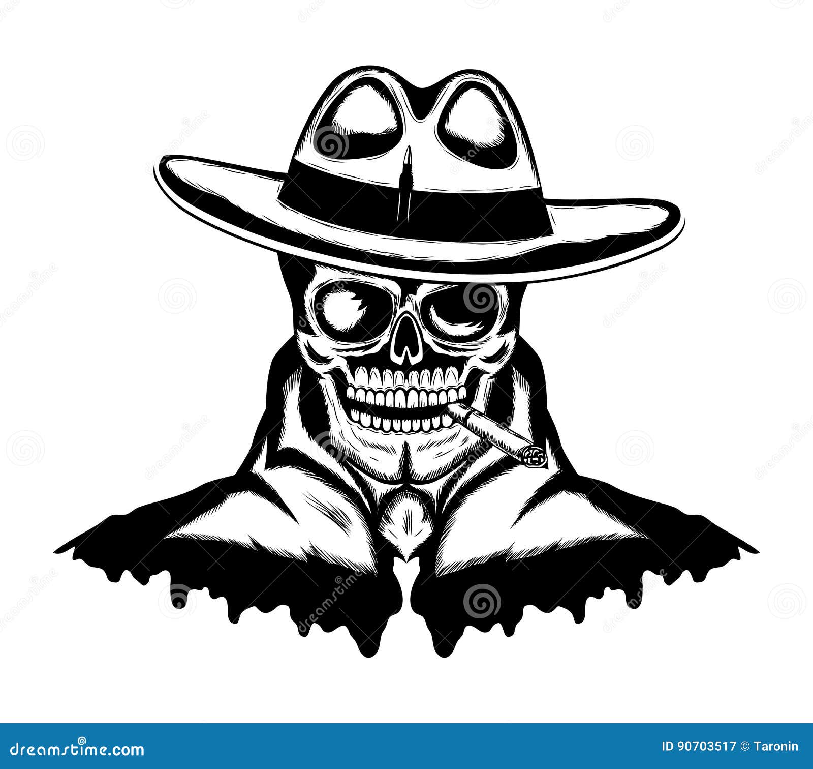 Skull with a cigar. stock vector. Illustration of monster - 90703517