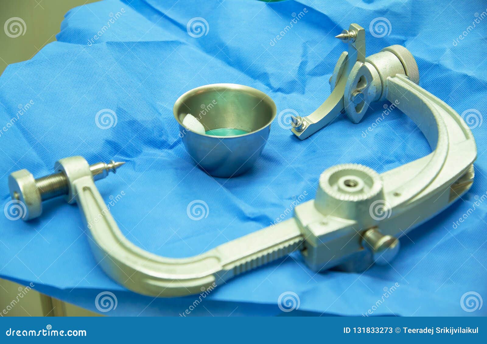 Skull Clamp With Pins For Head Fixation In Neurosurgical Surgery Stock