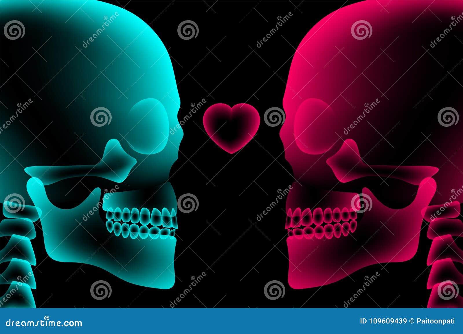 Download Skull Couple X-ray With Heart Symbol, Love Concept Design, Side View Illustration Stock Vector ...