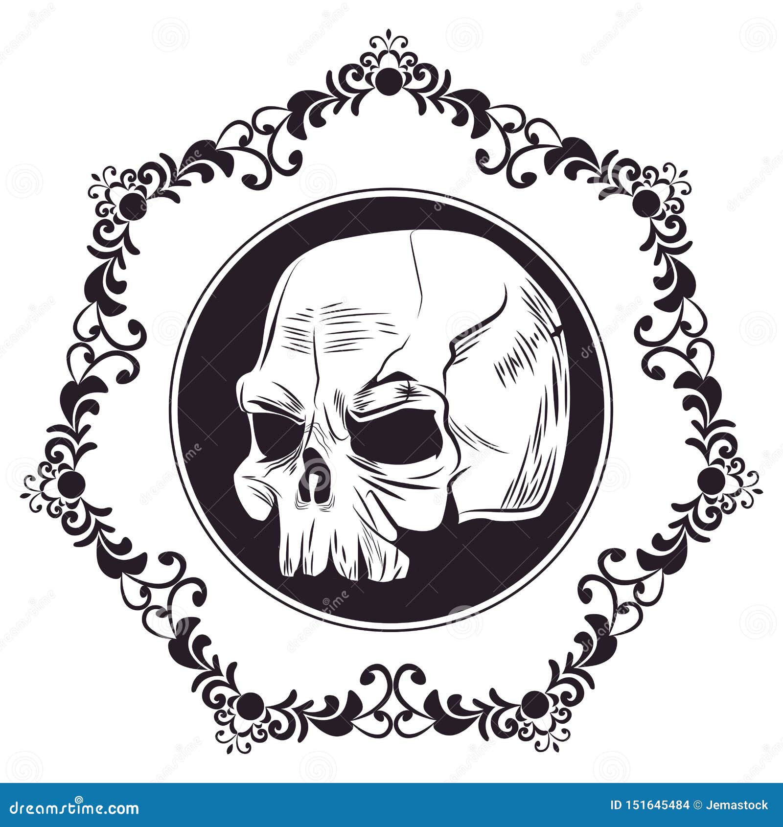 Skull drawn tattoo icon stock vector. Illustration of flower - 151645484