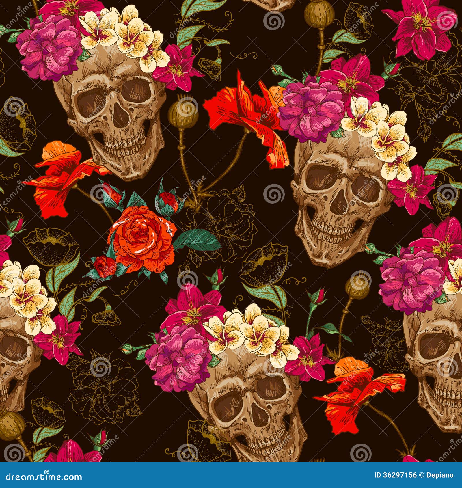 floral skull background