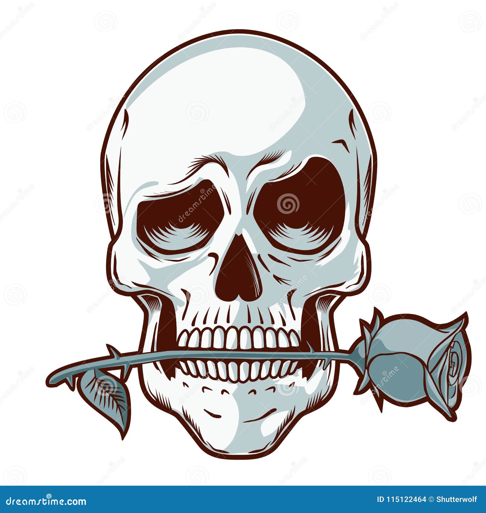 Hand Drawn Skull with a Rose Stock Vector - Illustration of look ...