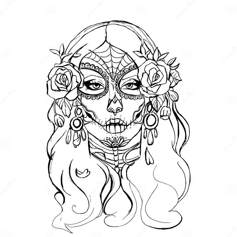 Skull girl illustration stock illustration. Illustration of drawn ...