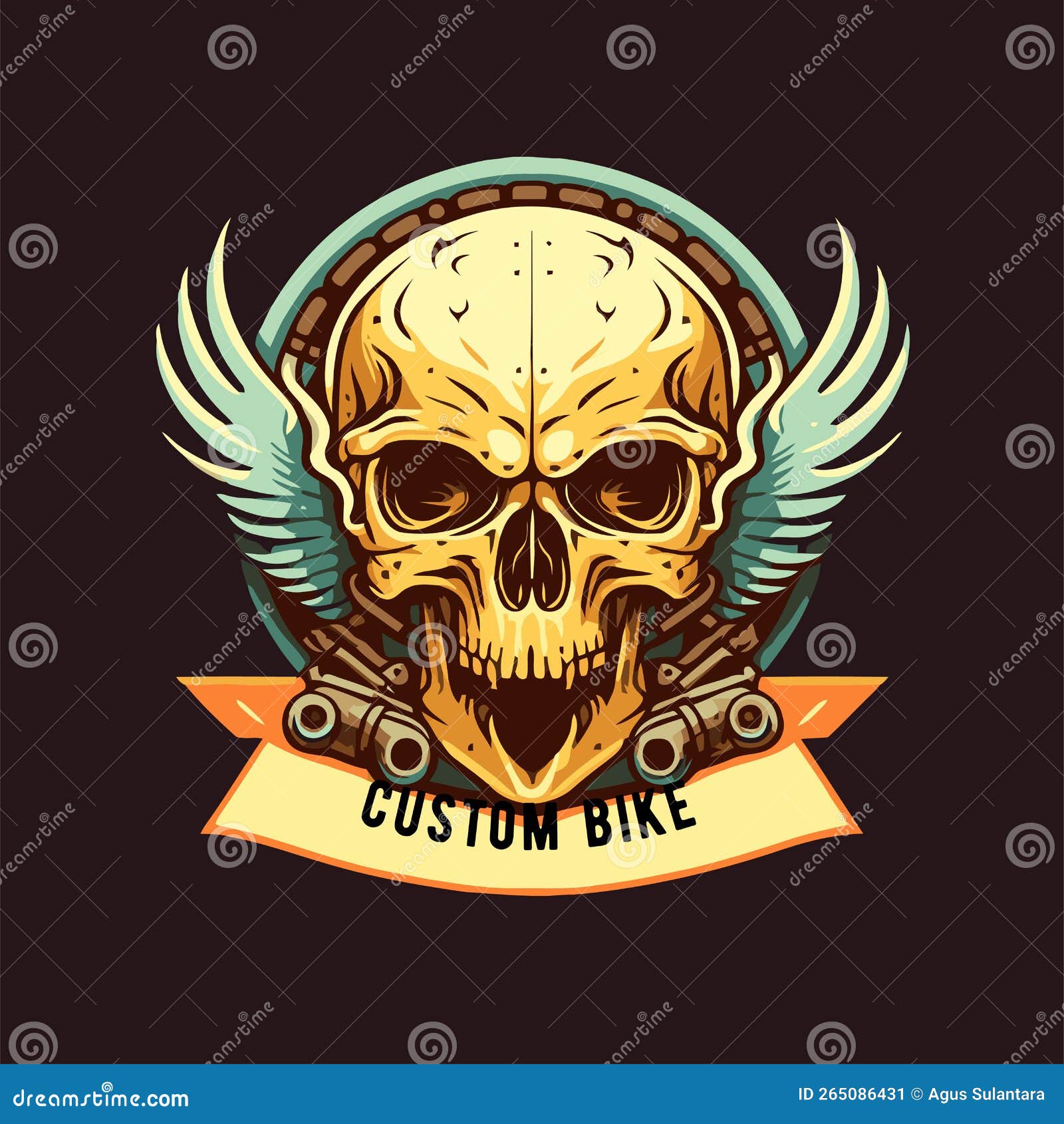 Skull Head Biker Badge Logo Vector Illustration Stock Vector