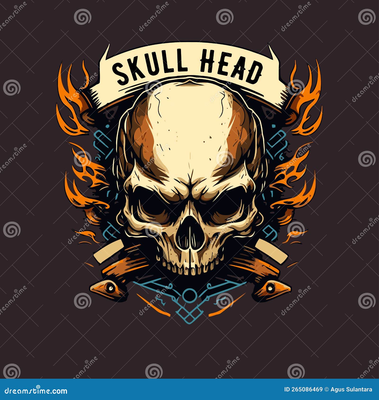 Skull Head Biker Badge Logo Vector Illustration Stock Vector
