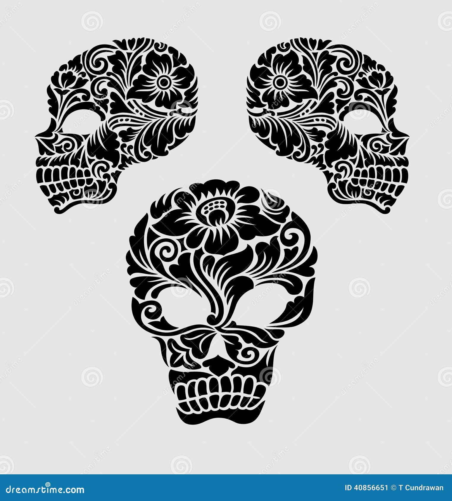 Skull Head Floral Ornament Decoration Stock Vector 