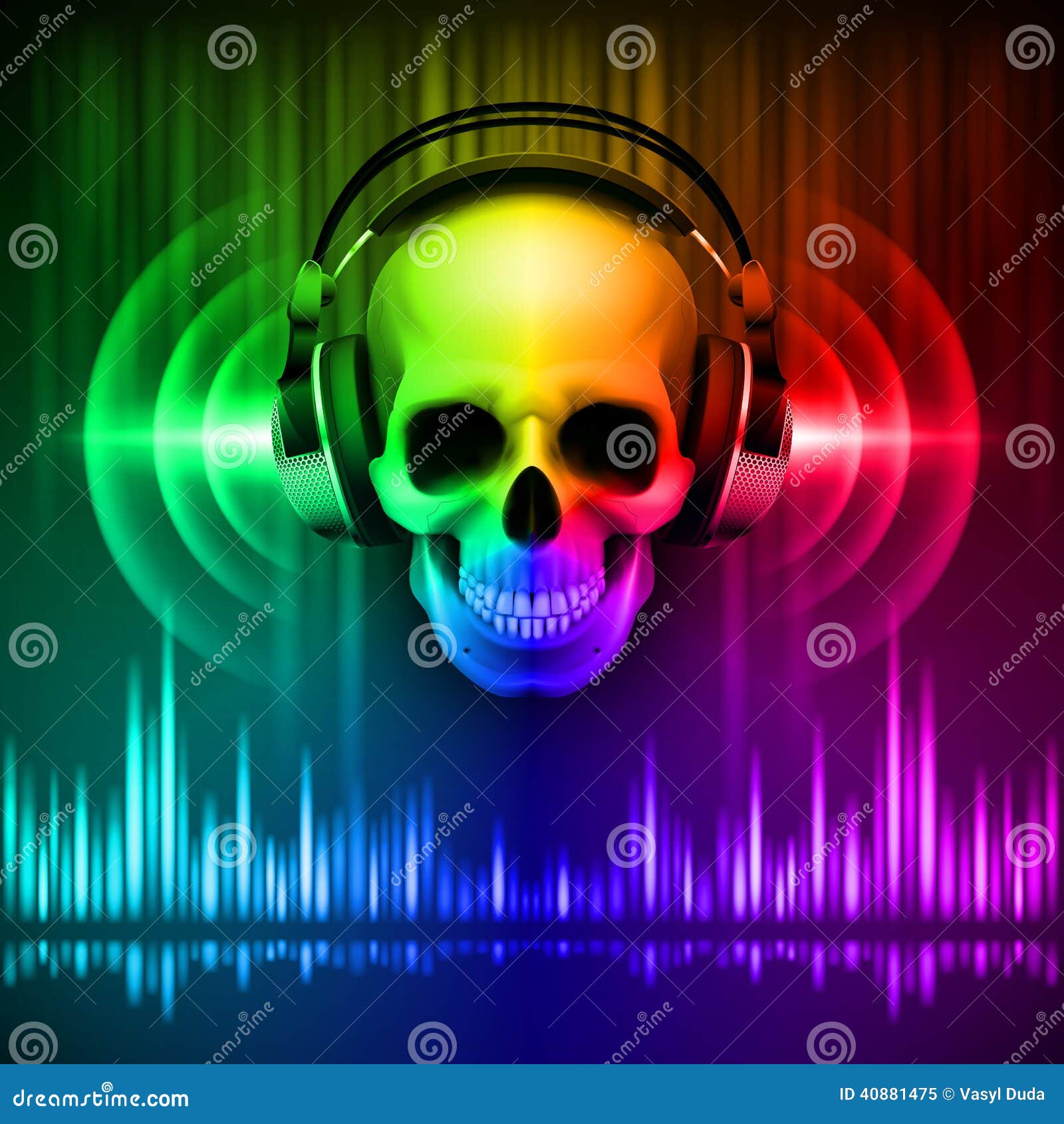 Skull In Headphones. Disco Background Stock Vector - Image 
