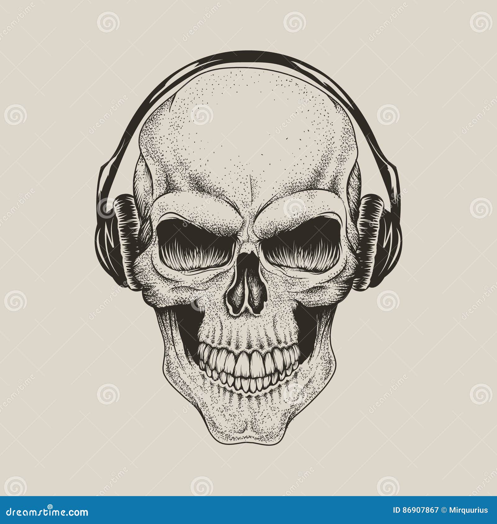 Skull in Headphones Listen a Music Stock Vector - Illustration of death ...