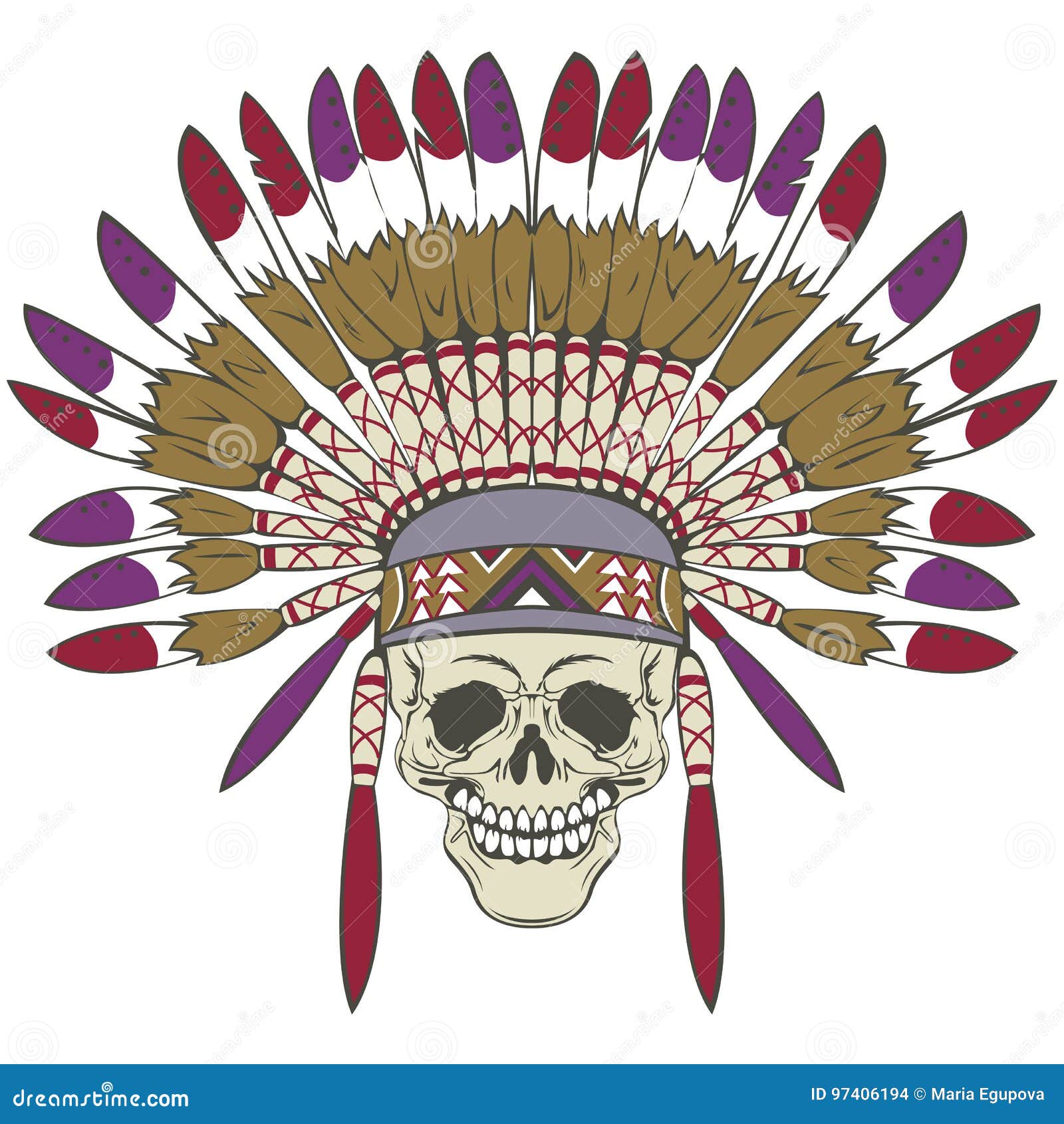 Skull with Indian Headdress Stock Vector Illustration of death