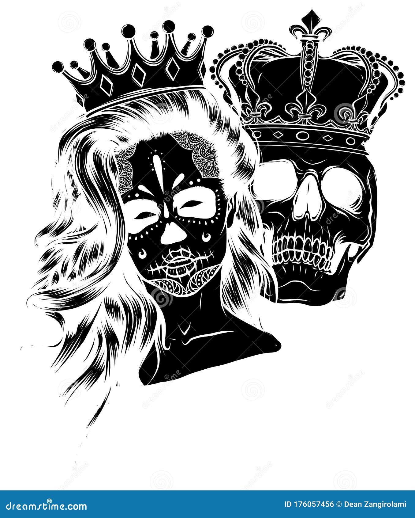 King and queen death portrait a skull Royalty Free Vector