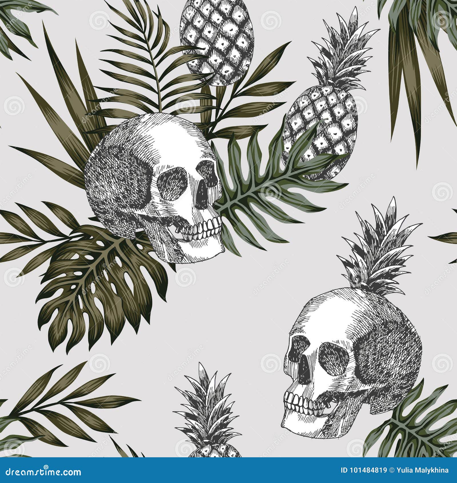 Skull Pineapple Light Background Stock Vector - Illustration of palm