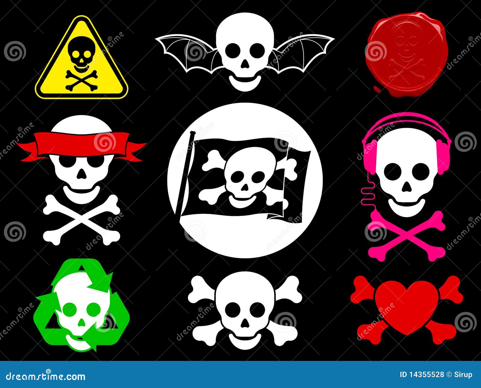 Skull Pirate Icon Collection Stock Vector Illustration of flag, bone