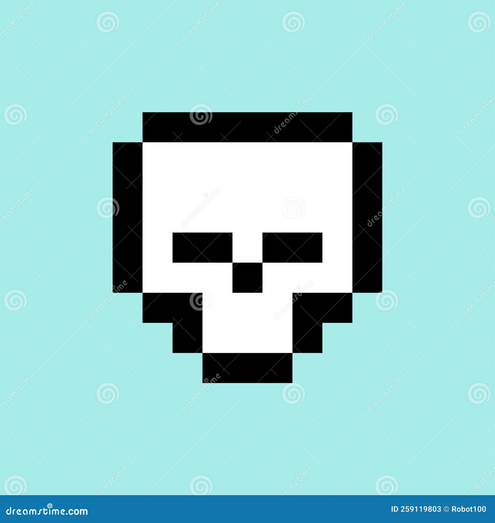 Skull Pixel Art. 8 Bit Skeleton Head Stock Vector