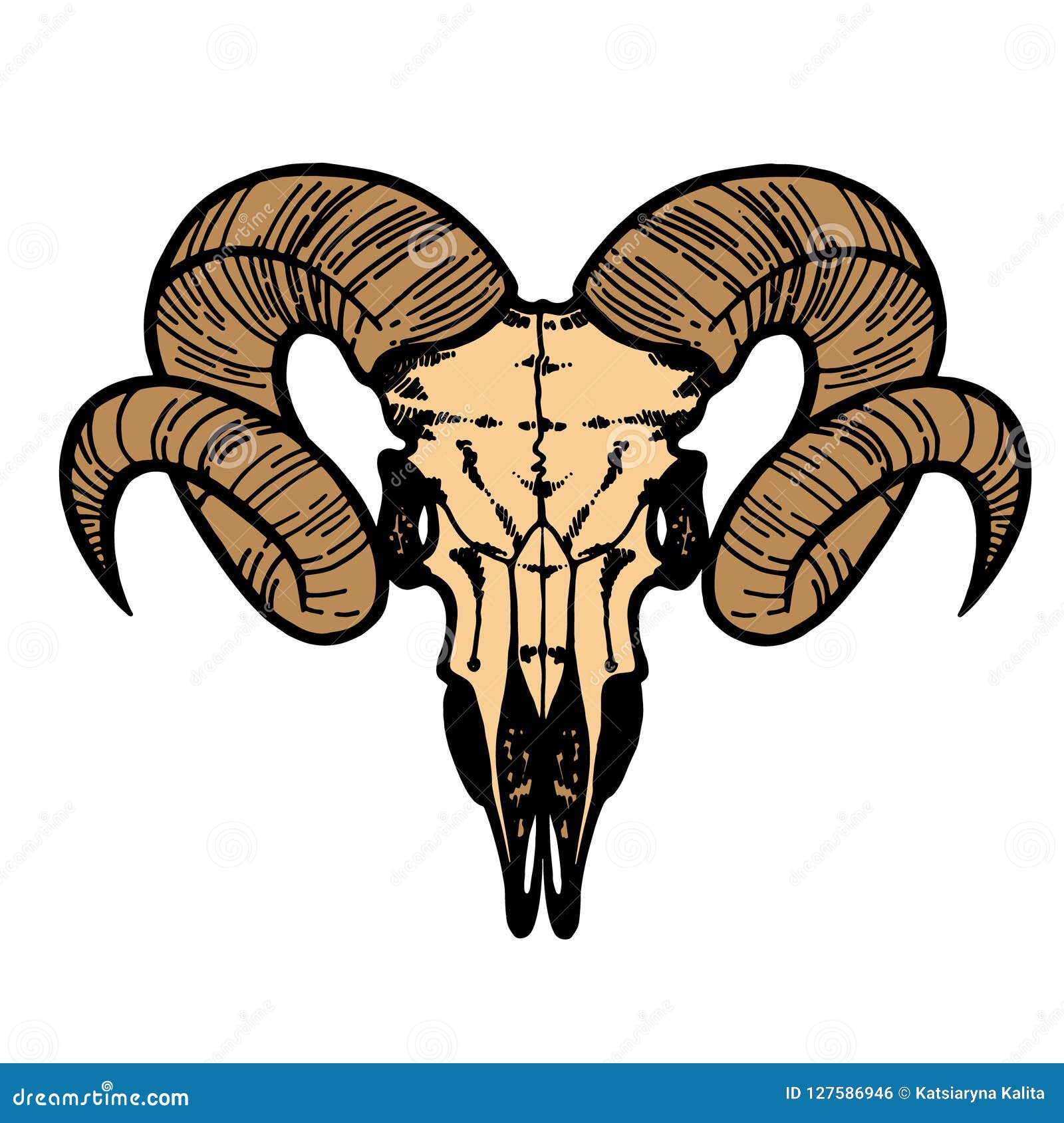 Goat skull in engraving graphic, ink technique. Vector illustration of goat  skull with sacred geometry shapes on grunge background. Good for posters,  t-shirt prints, tattoo design. Stock Vector