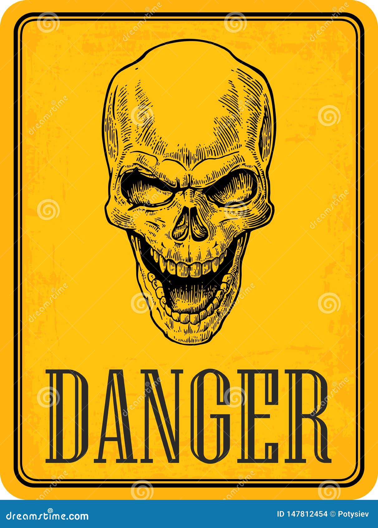 Skull on sign danger black vintage vector illustration for poster and  tattoo hand drawn design element isolated on yellow  CanStock