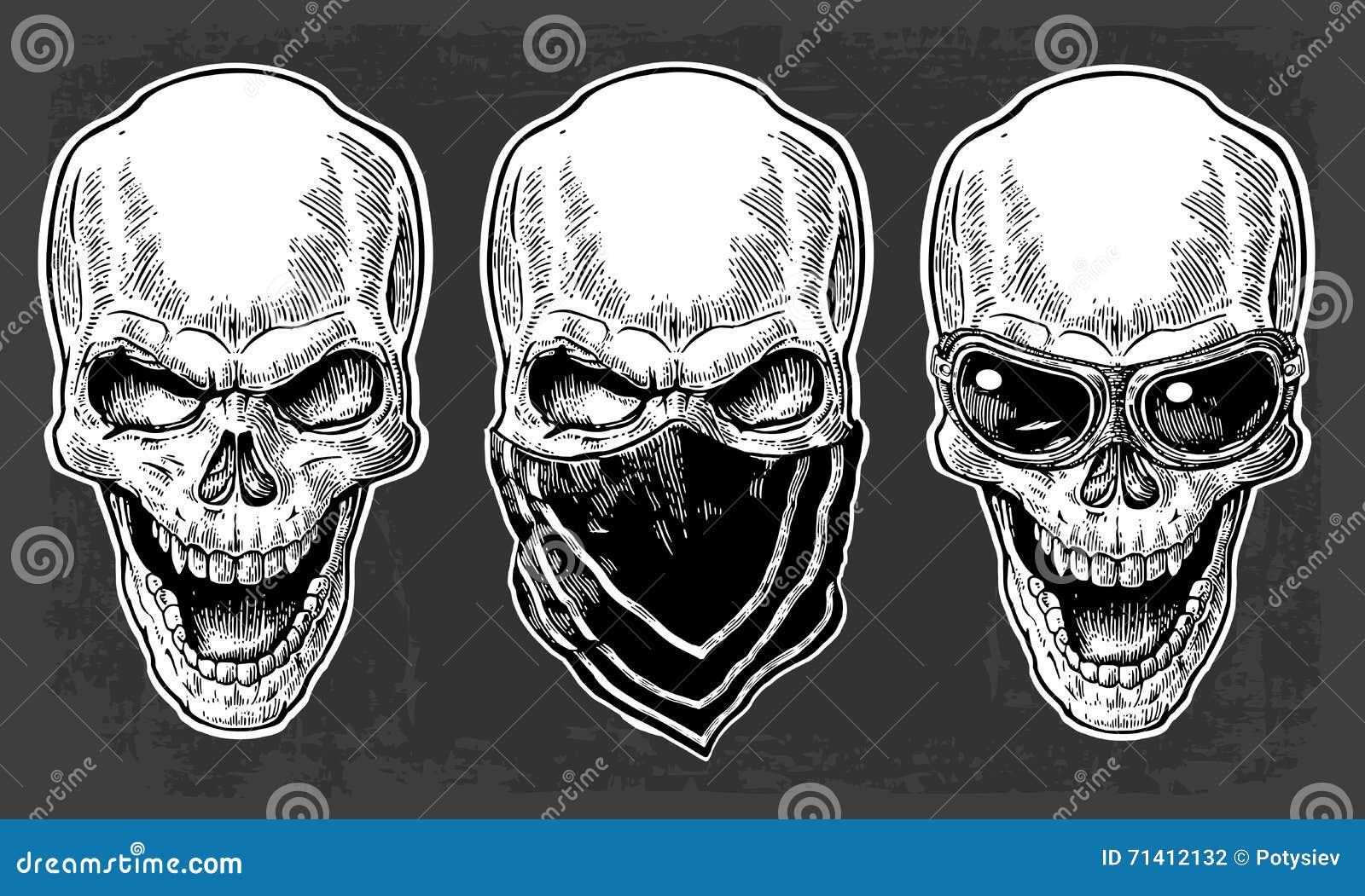 Skull with bandana black vintage vector illustration for poster and tattoo  biker club hand drawn design element isolated  CanStock
