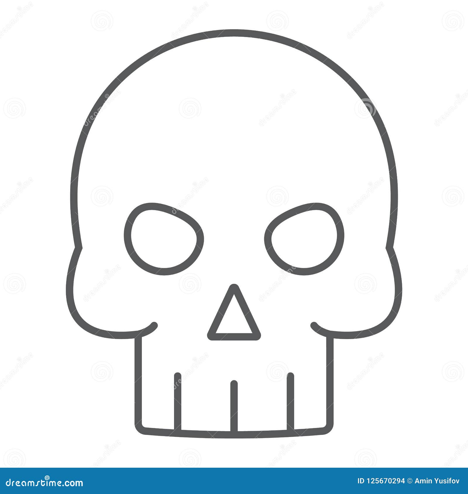 Skull Thin Line Icon, Halloween and Death, Skeleton Sign, Vector ...