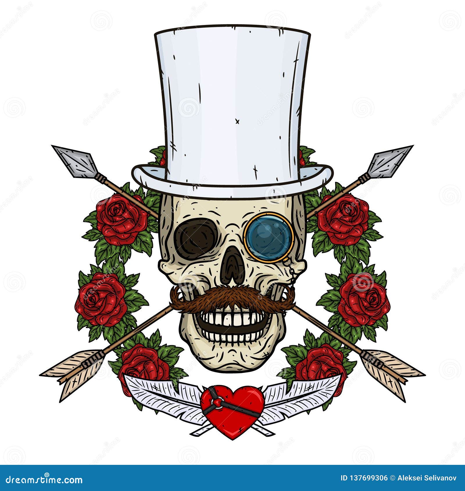 Skull. Valentine Skull. the Skull of the Gentleman. Illustration for