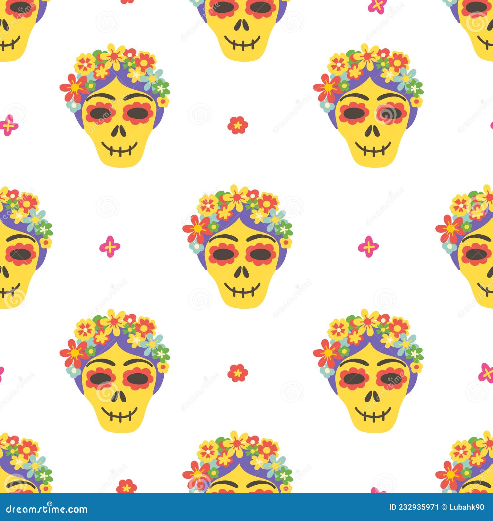skulls catrina seamless pattern. calavera halloween . day of the dead mexican background. dia de los muertos card