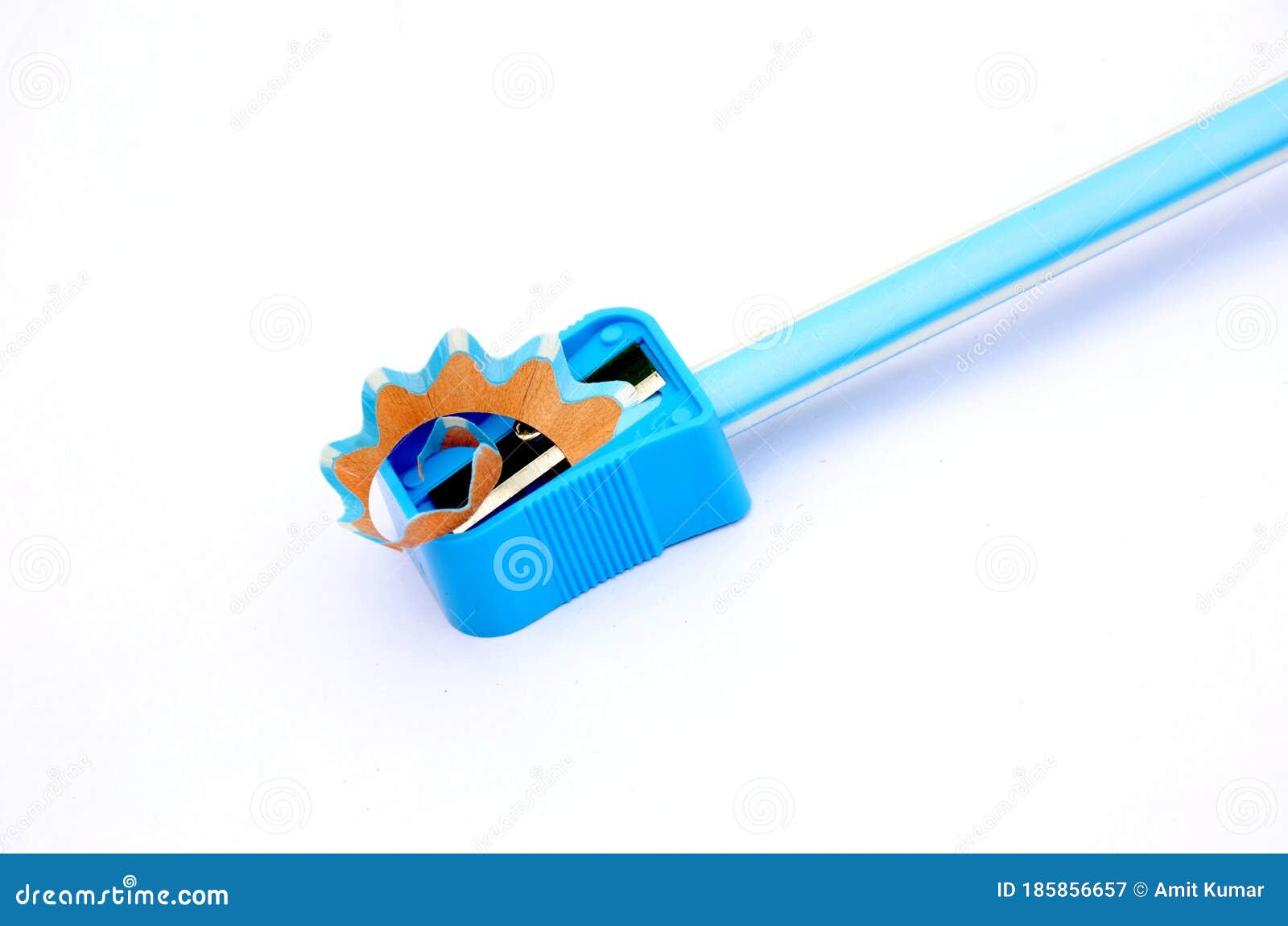 The Sky Blue Colour Wooden Pencil Sharpness with Sharpner Isolated in