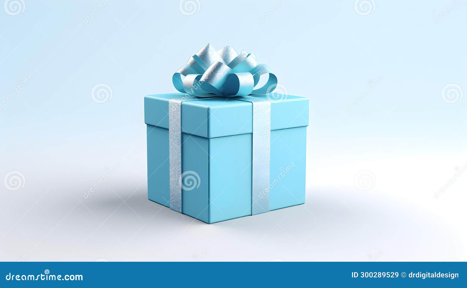Sky Blue Gift Box in Front of a Light Background with Copy Space