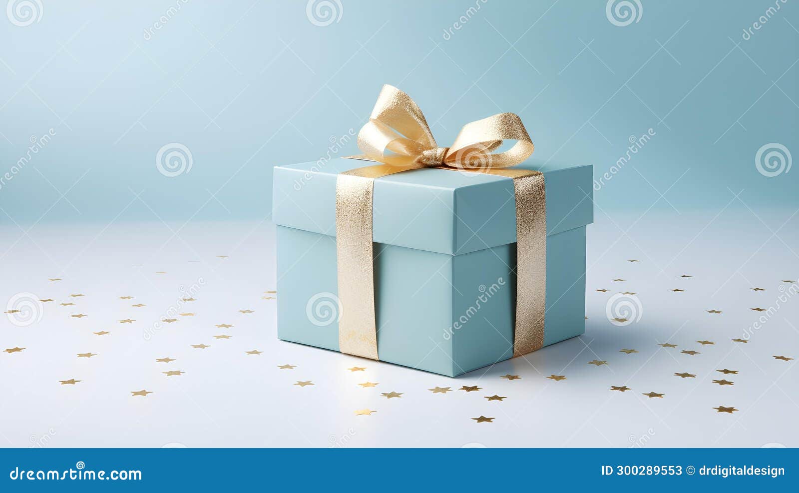 Sky Blue Gift Box in Front of a Light Background with Copy Space