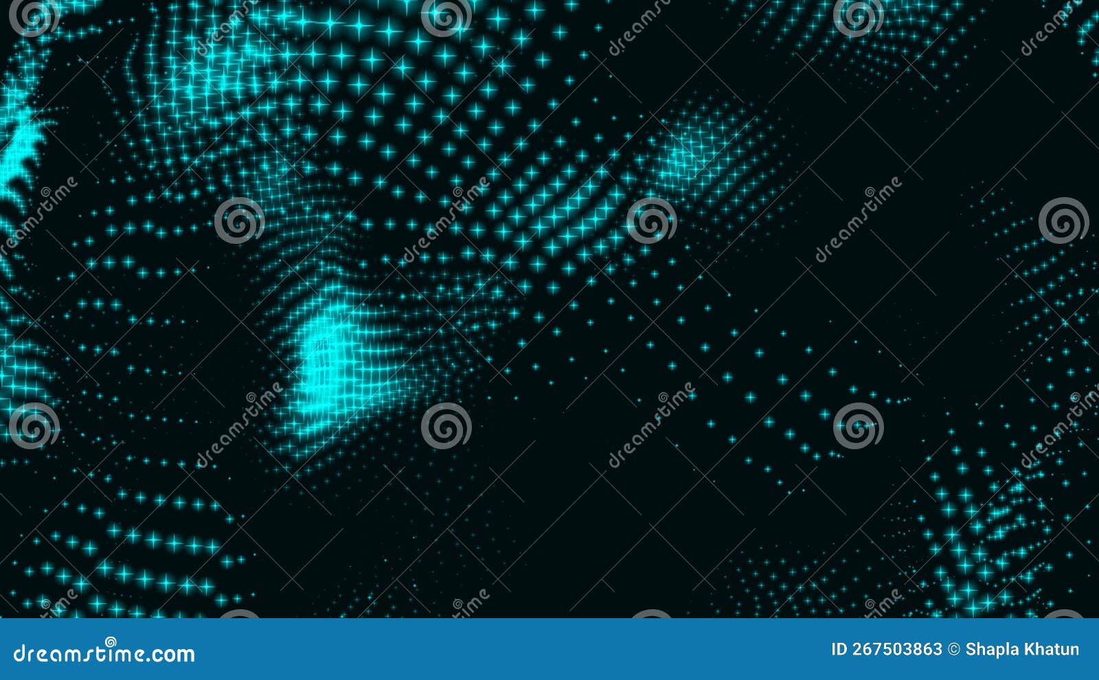 sky blue trapcode wave . dot wave  on blackish background. 3d rendering