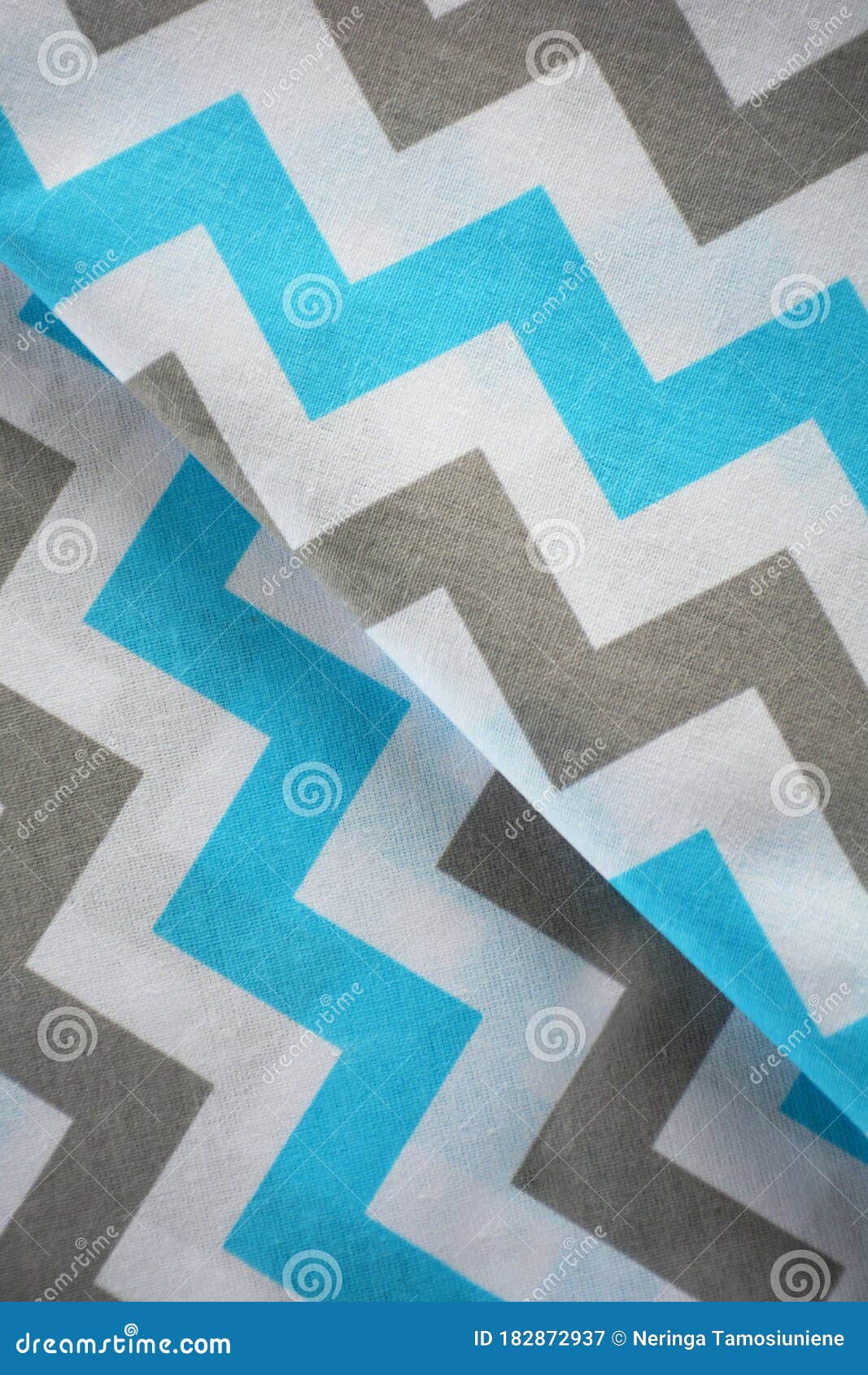 Sky Blue, White And Grey Chevron Pattern Fabric Sample. Fabric