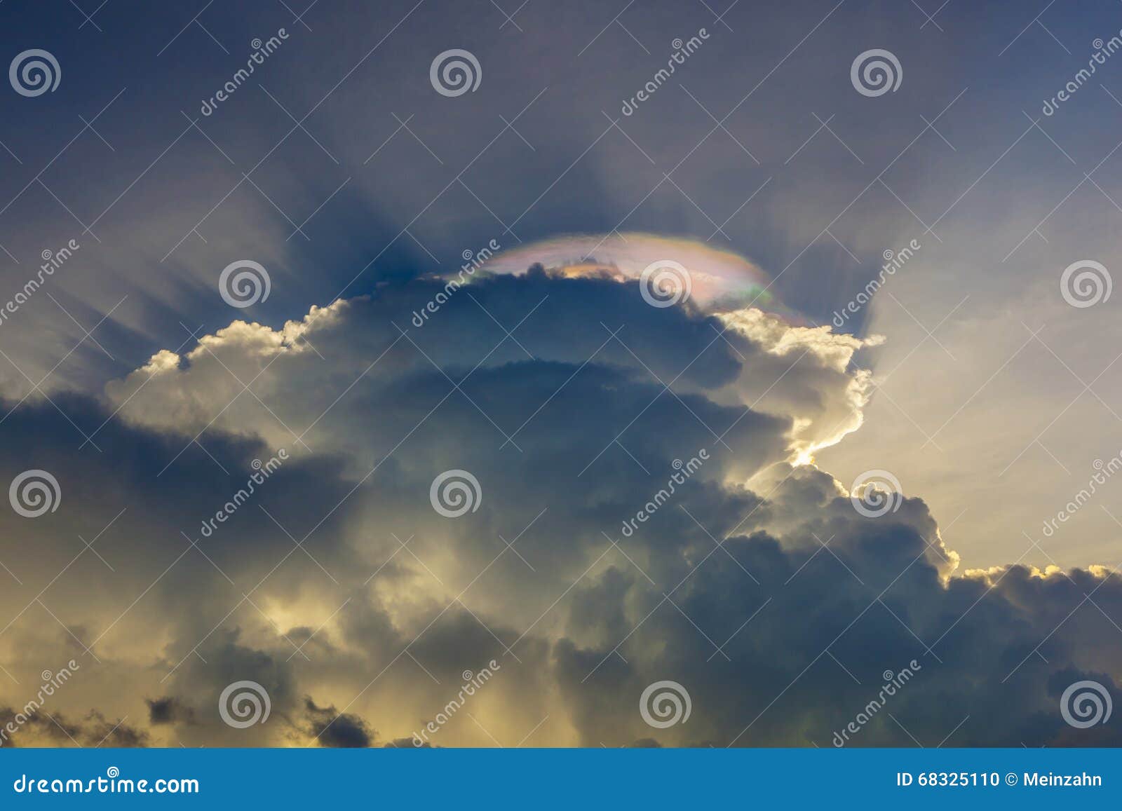 sky with clouds and colorful prisma light reflections