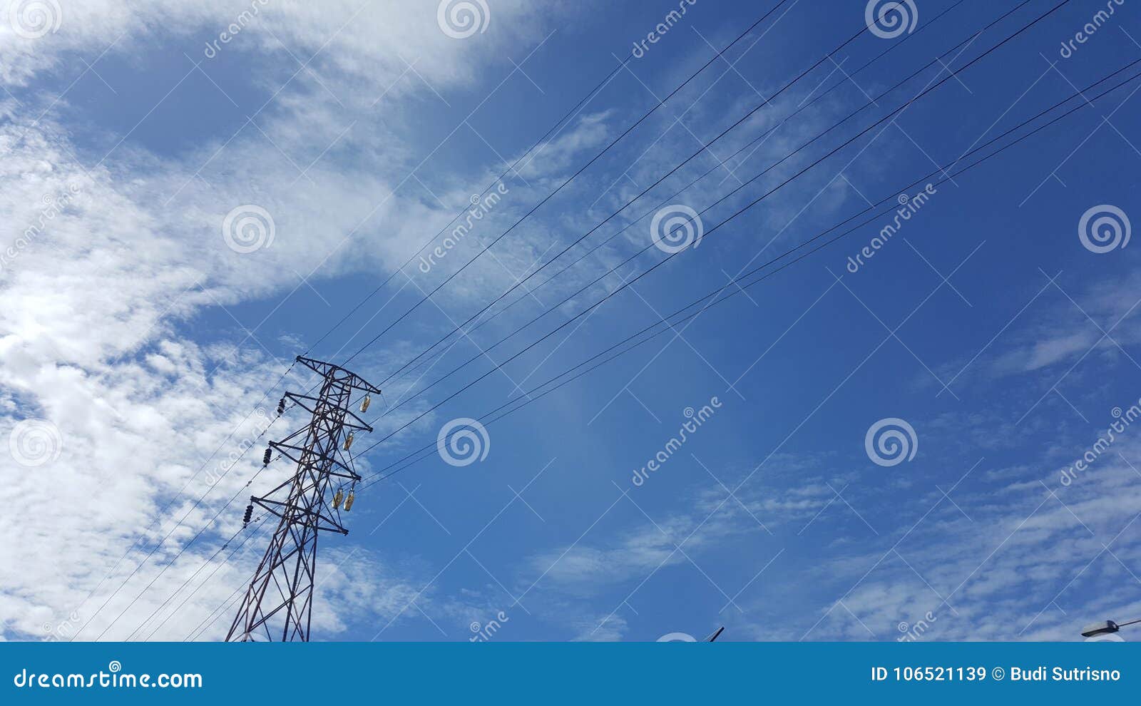 Blue Sky Above the City and Powerline in between Stock Image Image of