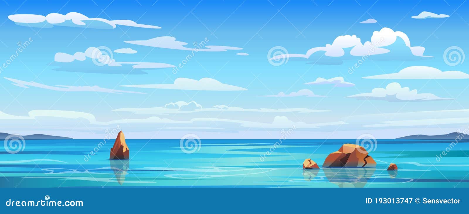 Sky and Sun at Sea Background, Ocean Water Waves Stock Vector -  Illustration of background, season: 193013747