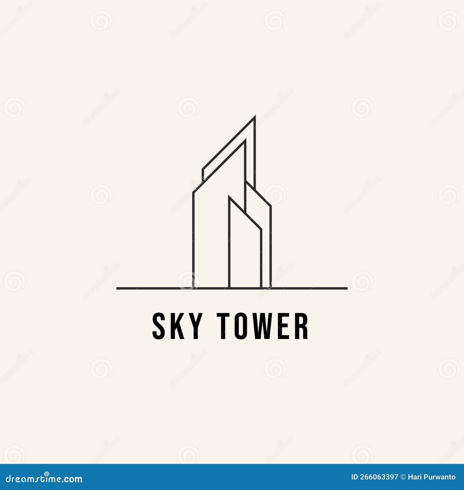 Sky Tower Architecture Line Art Logo Vector Illustration Design Stock