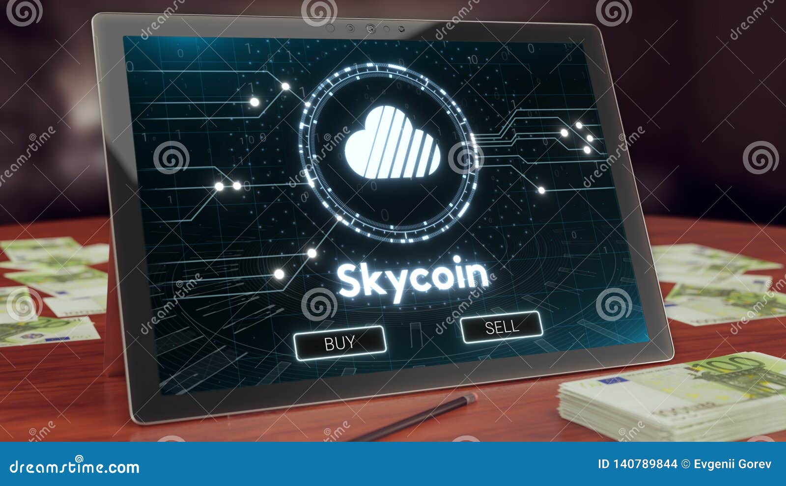 Skycoin Cryptocurrency Logo On The Pc Tablet Display. 3D ...