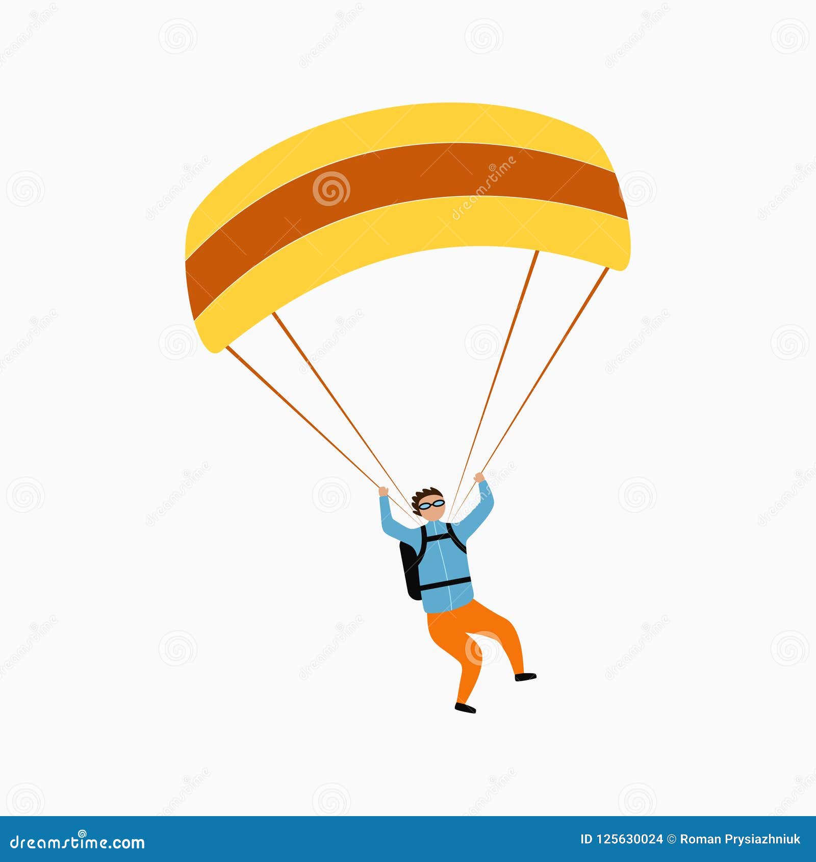 Skydiver die met valscherm vliegen Skydiving, het parachuteren en extreme sport, actief vrije tijdsconcept Vector illustratie