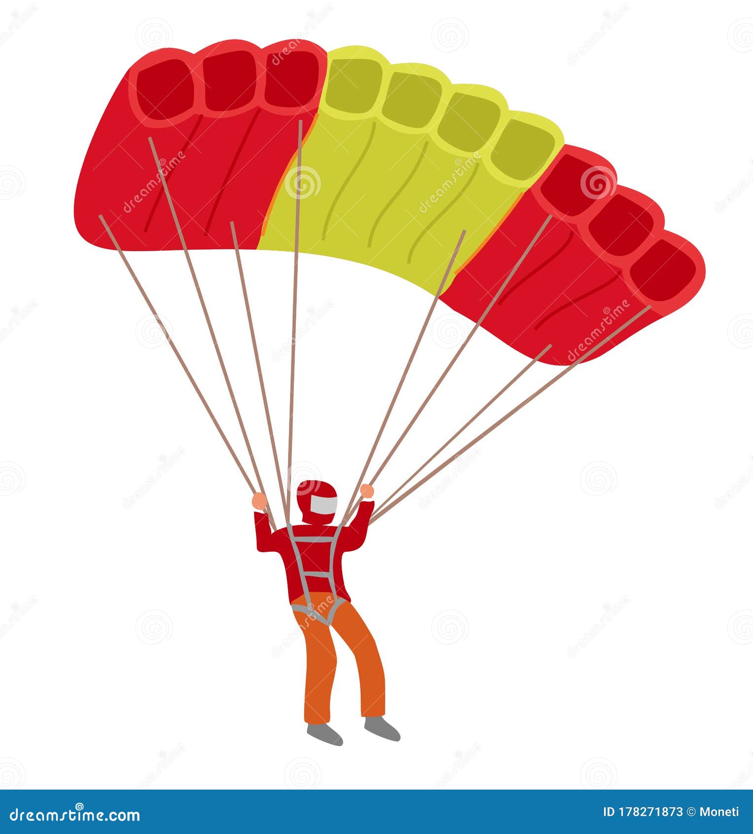 Skydiver Isolated Parachutist With A Parachute Isolated On White